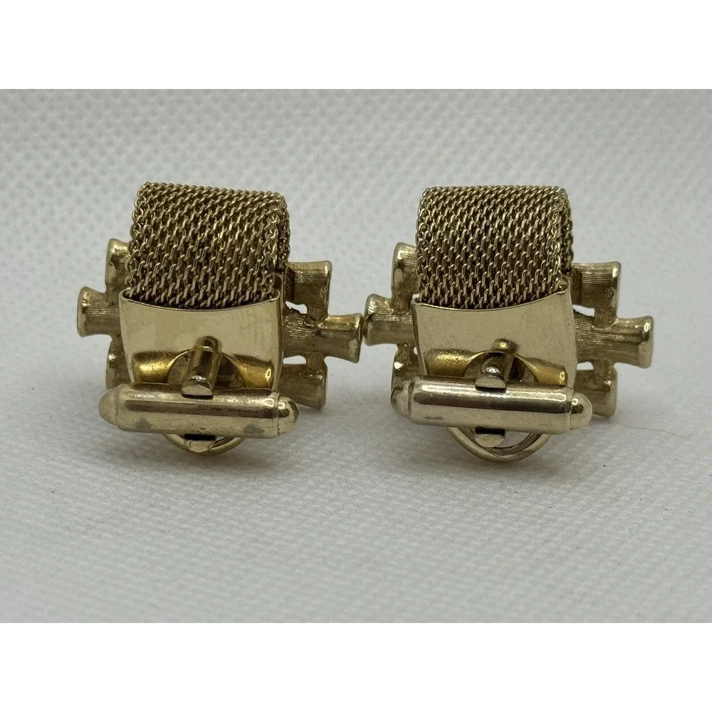 VINTAGE BAMBOO NATURAL JADE STONE MESHWRAP MESH WRAP CUFFLINKS